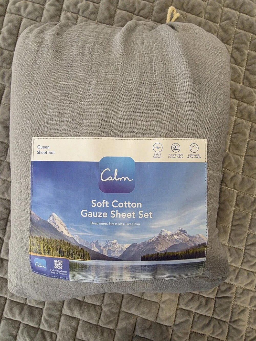 4pc Calm Queen Gauze Sheet Set Stone Grey